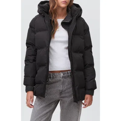 Mango Teen Hooded Puffer Coat In Black