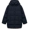 Mango Teen Hooded Puffer Coat In Blue
