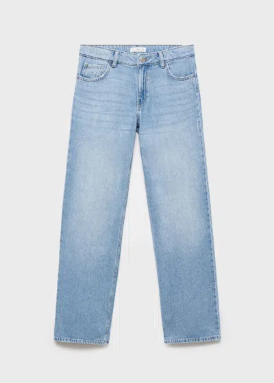 Mango Teen Straight-fit Jeans With Rhinestones In Blue
