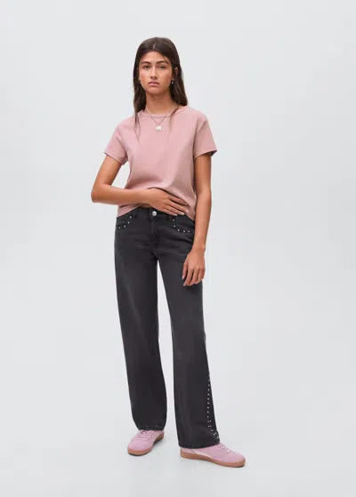 Mango Teen Jean Straight-fit Clouté Black Denim - Fille - Xs -