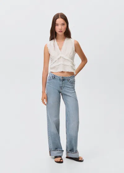 Mango Teen Wide Leg Jeans With Turned-up Hem In Blue