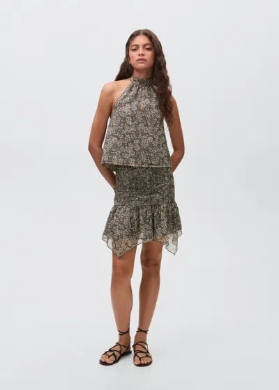 Mango Teen Asymmetrical Printed Skirt Ecru