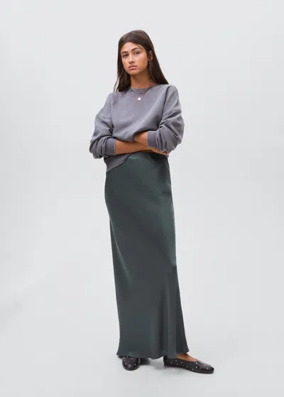 Mango Teen Satin Long Skirt Petrol Blue