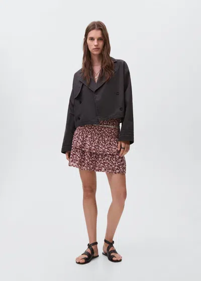 Mango Teen Printed Ruffle Skirt Maroon In Multi