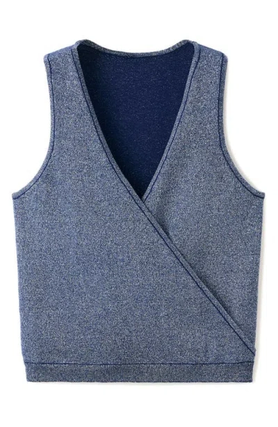 Mango Teen Kids' Double Breasted Metallic Knit Top In Blue