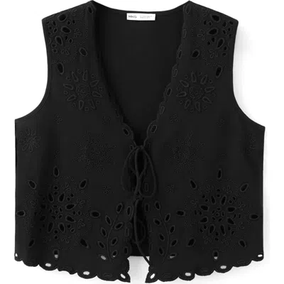 Mango Teen Kids' Embroidered Eyelet Vest In Black