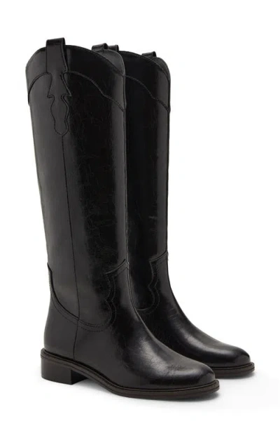 Mango Teen Knee High Western Boot In Black