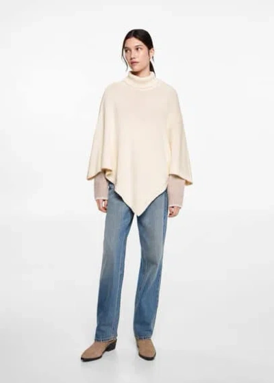 Mango Teen Knit Poncho Off White