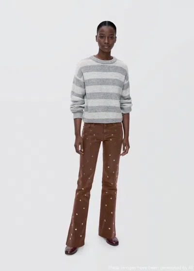 Mango Teen Knit Striped Sweater Medium Heather Grey In Gray