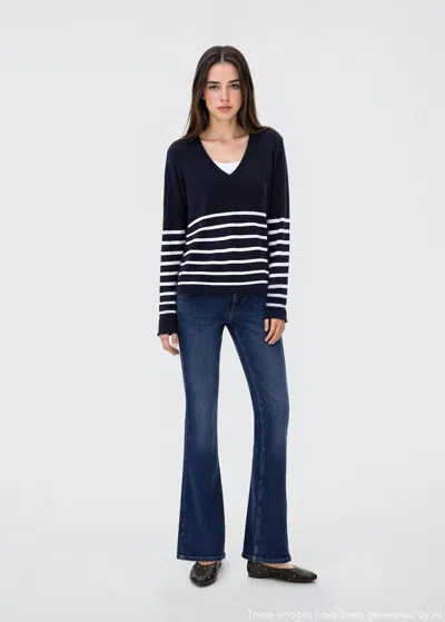 Mango Teen Knit Striped Sweater Navy In Blue
