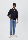 Mango Teen Knitted Sweater With Perkins Neck Navy