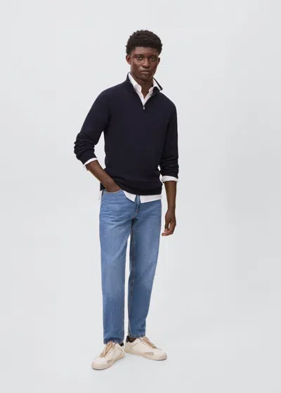 Mango Teen Knitted Sweater With Perkins Neck Navy