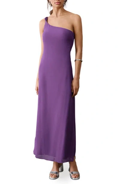 Mango Teen Knotted One Shoulder Dress In Purple