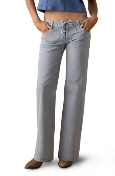 Mango Teen Lace-up Low Rise Wide Leg Jeans In Blue