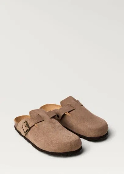 Mango Teen Leather Clogs With Buckle Sand