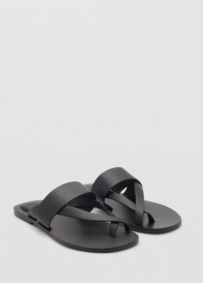 Mango Teen Leather Sandals With Straps Black