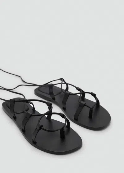 Mango Teen Leather Straps Sandals Black