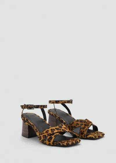 Mango Teen Leopard Leather Sandals Black