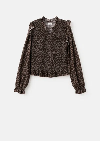 Mango Teen Leopard-print Flowy Blouse Brown