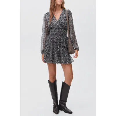 Mango Teen Leopard Print Long Sleeve Minidress In Gray