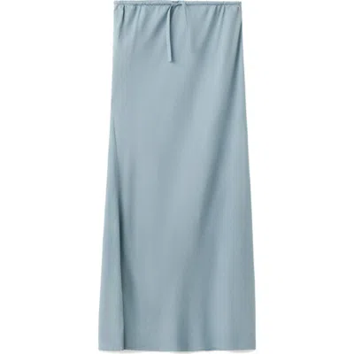 Mango Teen Linen Blend Straight Skirt In Blue