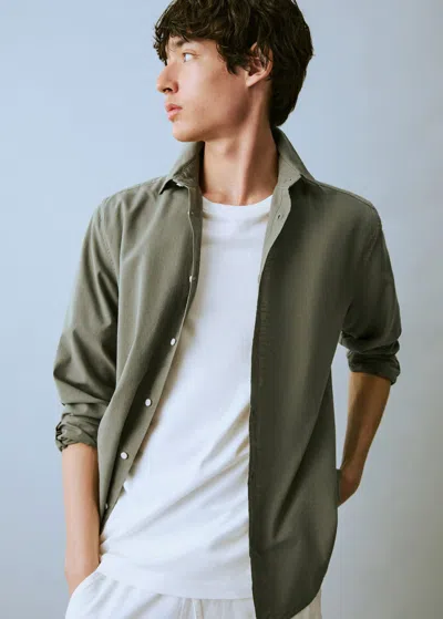 Mango Teen Linen Oxford Shirt Khaki