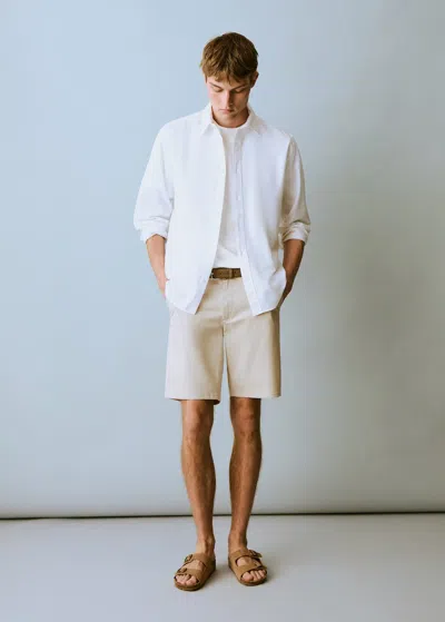 Mango Teen Linen Oxford Shirt Off White