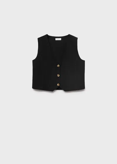 Mango Teen Linen Waistcoat With Buttons Black