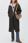 Mango Teen Long Check Coat In Gray