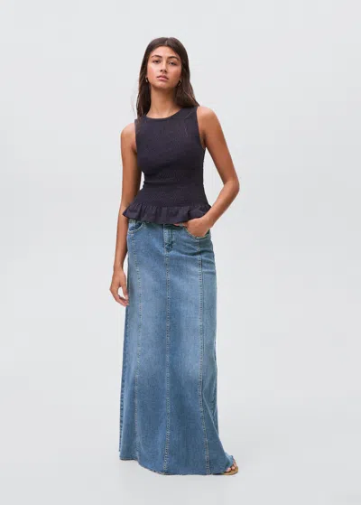 Mango Teen Long Denim Skirt With Seams Medium Blue