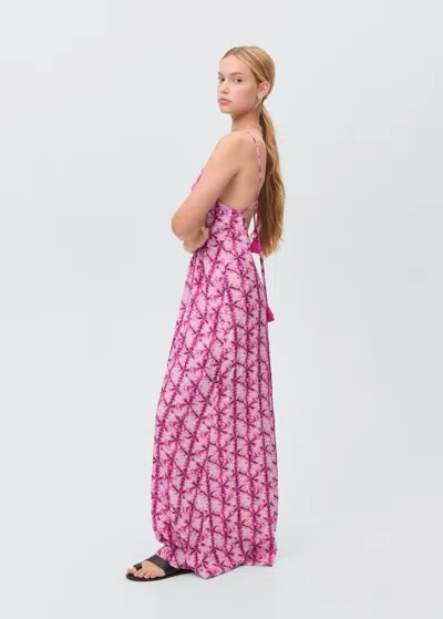 Mango Teen Long Dress With Open Back Pink