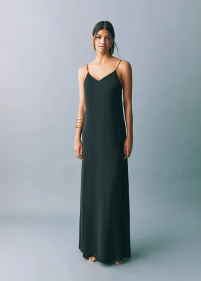 Mango Teen Long Dress With Straps Black