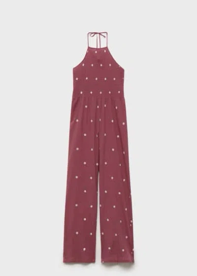 Mango Teen Long Embroidered Jumpsuit Maroon