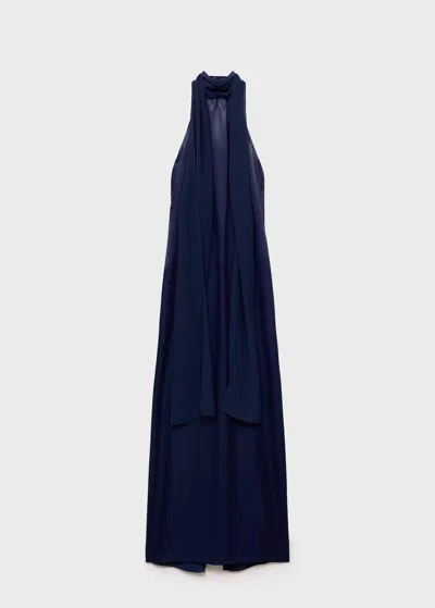 Mango Teen Long Halter-neck Dress Night Blue