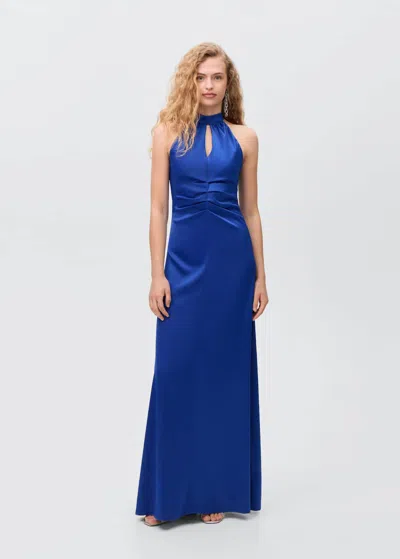 Mango Teen Long Halter-neck Dress Vibrant Blue