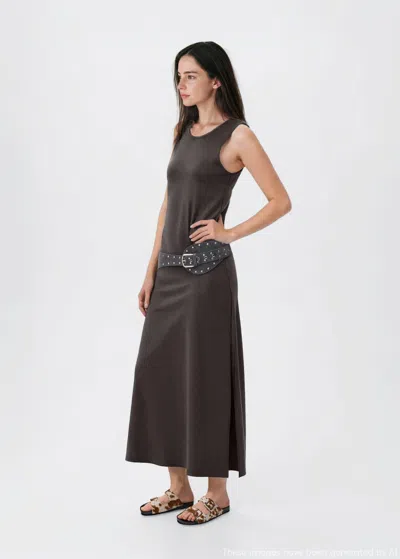 Mango Teen Long Knitted Dress Charcoal In Gray
