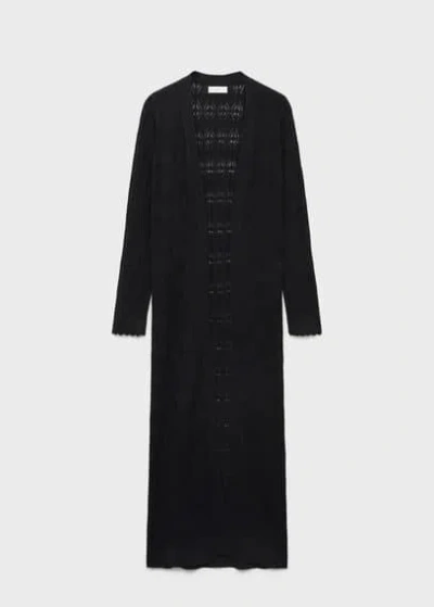 Mango Teen Long Openwork Knitted Cardigan Black