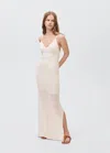Mango Teen Long Openwork Knitted Dress Off White In Off White
