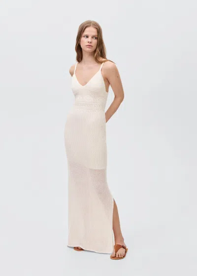 Mango Teen Long Openwork Knitted Dress Off White