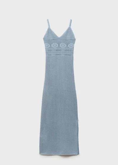 Mango Teen Long Openwork Knitted Dress Sky Blue