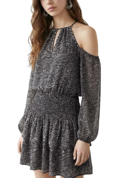 Mango Teen Long Sleeve Cold Shoulder Minidress In Black