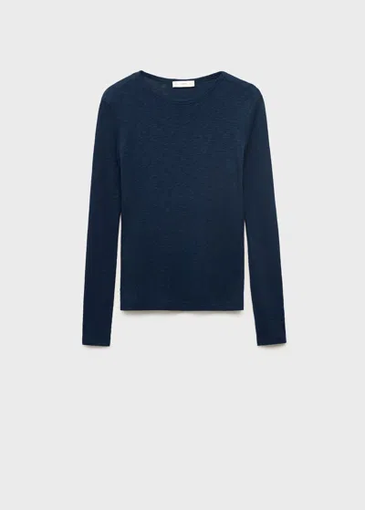 Mango Teen Long-sleeved Knitted T-shirt Dark Navy In Blue