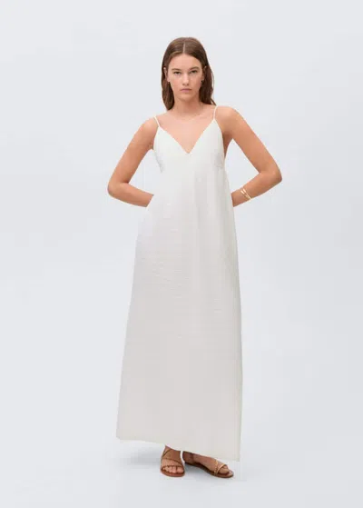 Mango Teen Long Textured Dress Off White