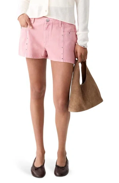 Mango Teen Low Rise Stud Denim Shorts In Pink
