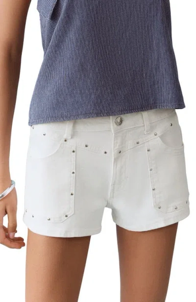 Mango Teen Low Rise Stud Denim Shorts In White