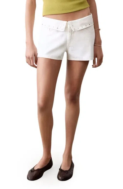 Mango Teen Low Rise Stud Denim Shorts In White