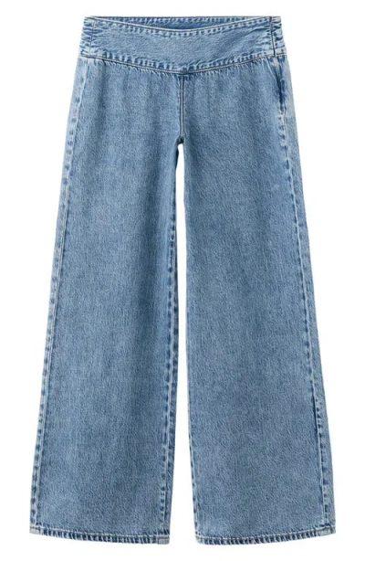 Mango Teen Low Rise Wide Leg Jeans In Blue