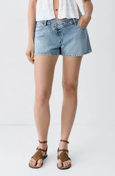 Mango Teen Low Waist Mini Jeans Shorts In Blue