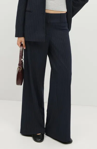 Mango Teen Low Waist Straight Leg Pinstripe Trousers In Blue