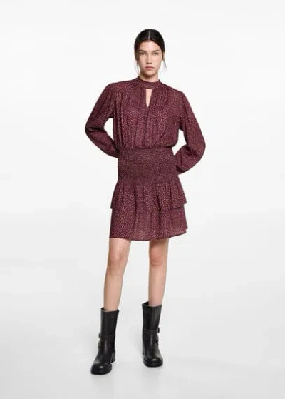 Mango Teen Lurex Print Dress Maroon
